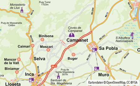 Karte Coves de Campanet